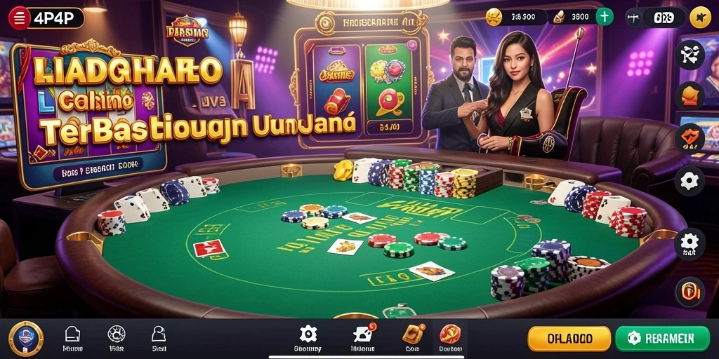 Screenshot gameplay 4P4P menampilkan dealer live yang berinteraksi dengan pemain.