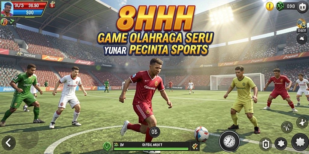 Screenshot utama 8HHH menampilkan aksi seru dalam pertandingan olahraga.