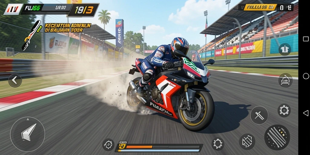 Tampilan gameplay mendebarkan di trek balapan FUJI66.