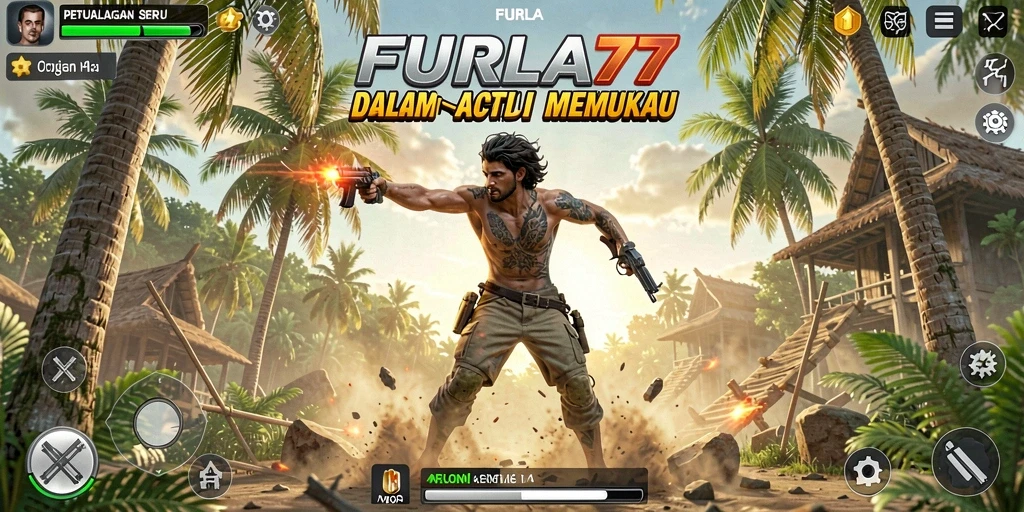 Screenshot utama FURLA77 menunjukkan momen aksi intens di medan perang.
