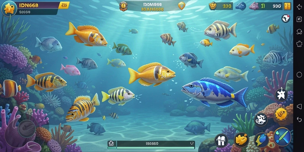 Screenshot gameplay IDN668 menunjukkan aksi menangkap ikan yang menegangkan.