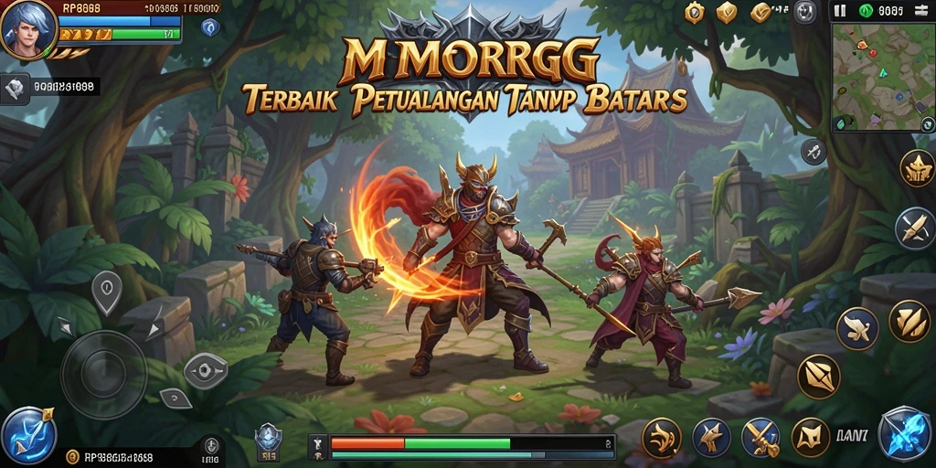 Screenshot RP8888 menampilkan aksi pertarungan epik dalam dunia MMORPG.